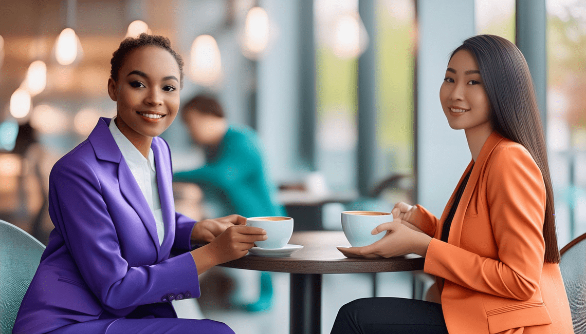 Women at a coffee shop enjoying coffee conceptualizing nurturing business relationships